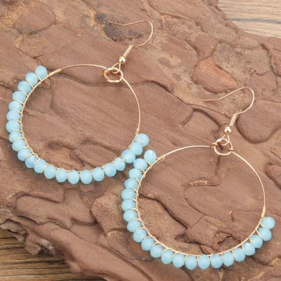 Jewelry - 7/$35 Blue Seed Beaded Gold Hoop Earrings Beaded Hoop Hook Statement Earrings